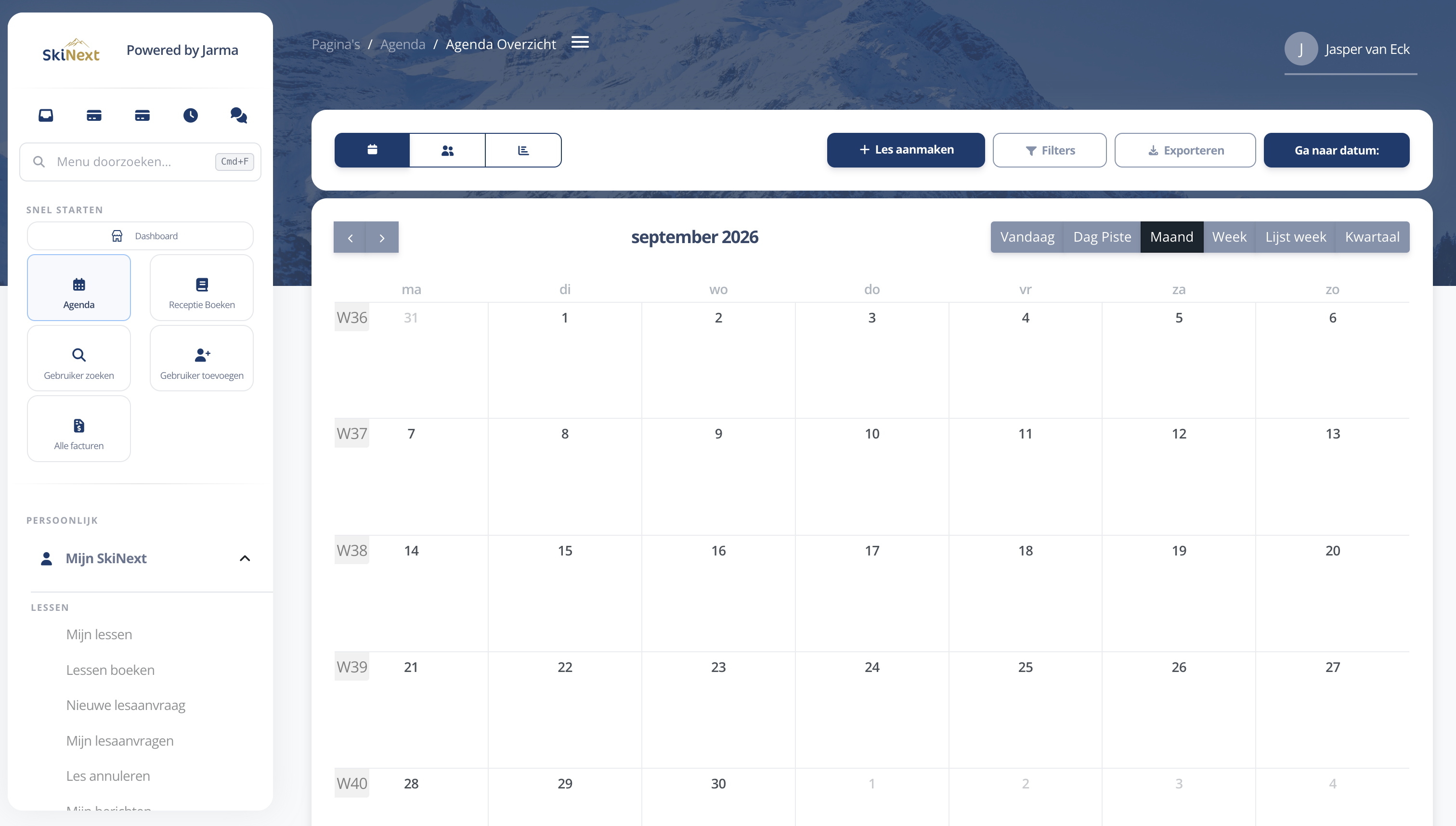 SkiNext-agenda met maandplanning
